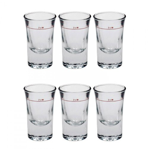 Bormioli Rocco Dublino Glas Stamper 34ml, mit Füllstrich bei 2cl, Rotring, 6 Stück