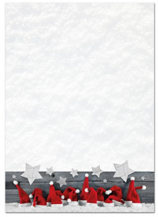 Briefpapier Weihnachtsmützen, 50 Blatt: Motivpapier Weihnachten, Papier zum Schreiben, Menükarte, Bastelpapier Set, Schreibpapier, Weihnachtsbriefpapier Tischdeko, Brief Bedruckbar Weiß & Rot, DIN A4