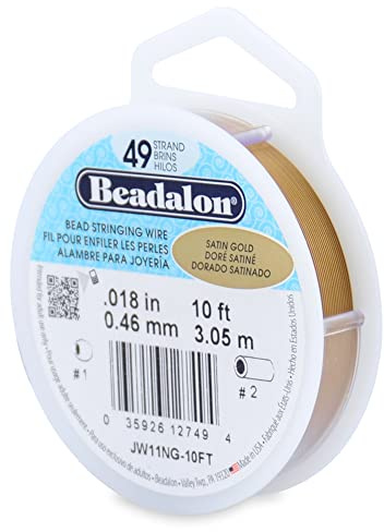 Beadalon 49 Stränge Edelstahl-Perlenbesaitungsdraht, 0,46 mm, Satin-Gold, 3,1 m