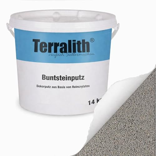 Terralith Buntsteinputz 14kg in grau, Sockelputz für Innen und Außen mit Reinacrylat Bindemittel aus Naturstein, 1-2mm Körnung (BSP31)