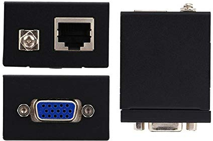Yanmis Extension de VGA, Petit 60M VGA RJ45 Extender émetteur récepteur CAT-5/6 émetteur récepteur câble Ethernet pour KYV