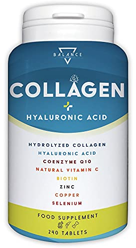 Hyaluronsäure Kollagen Komplex 2000mg - 240 Tabletten | Kollagen Kapseln | Kollagen, Hyaluronsäure, Coenzym Q10, Vitamin C, Biotin und Zink für Haut, Knochen und Gelenke
