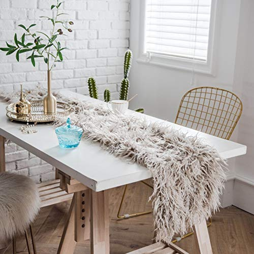 Ricemru Tischläufer Felloptik Braun Flauschig 30x180 Tischband Fell Kunstfell Boho Style Herbst Modern Tisch Läufer Home Decor für Hochzeit Party Weihnachten