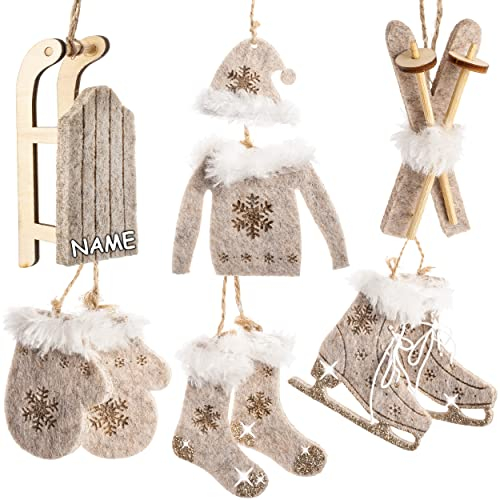 alles-meine.de GmbH 30 TLG. Deko Set - Winter & Weihnachten - Schlitten/Ski/Schlittschuhe - incl. Name - aus Holz - Miniatur/Diorama - Anhänger - Weihnachtsdeko/Winter - ..