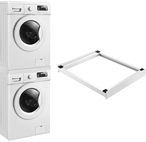[en.casa] Connecting frame for washing machine/dryer Intermediate steel frame Connecting set Universal for all brands with a width of 60cm White