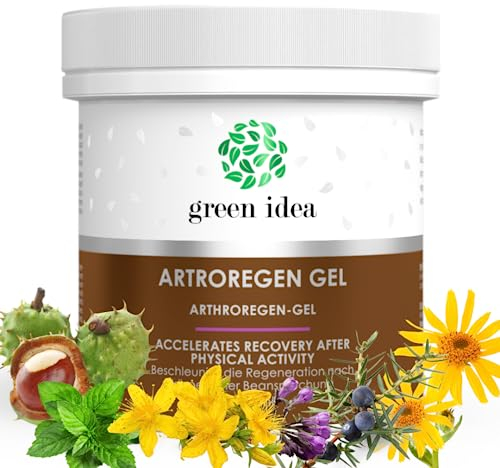 Green idea - Artroregen Gel | Extra Stark und Hochkonzentriert | Schmerzgel stark mit Arnika, Beinwell, Rosskastanien | Muskeln und Gelenke | Menthol Gel | Muskelentspannung - 250 ml