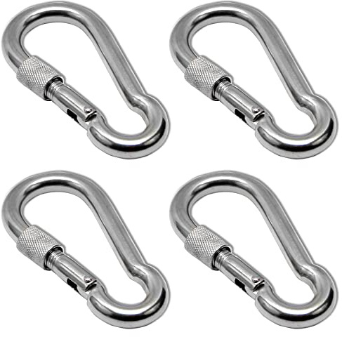 PRIOstahl Karabiner Karabinerhaken mit Sicherheitsmutter Kettenglied - 7 x 70mm x 4 Stück mit Schraubsicherung Verbindungsglied Schraubkarabiner Befestigung Hängesessel Boxsack Edelstahl V4A