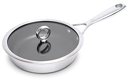 Olavson My Innovative beschichtete Bratpfanne mit Kupferkern - Beschichtete Pfanne für Induktion - Ofen, Gasherd und spülmaschinenfest - Kleine Pfanne mit Deckel - Steilgriff 20 cm Edelstahl