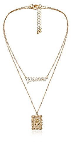 Mesnt Ketten Damen Modeschmuck Gold, Mehrlagige Halskette Buchstabe Floral geprägte Kette Geschichtete Halskette Geschenk für Geburtstag Muttertag, Halskette Verstellbar, 2 Stücke, Gold