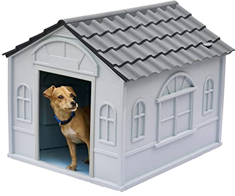 Hundehütte Großes Hundehaus Im Freien, Wasserdichtes Und Leicht Zu Reinigendes Plastikhundhaus Versammelten Haustierschutz (Color : Gray-1, Size : 75.7x65x63cm)