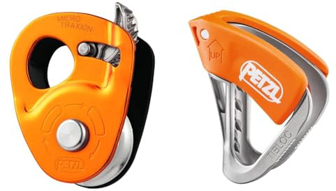 PETZL Unisex Seilrollen Micro Traxion, Yellow, Einheitsgröße & B01B TIBLOC Ultraleichte Behelfsseilklemme SMD SL,Mehrfarbig (Orange/Grau)
