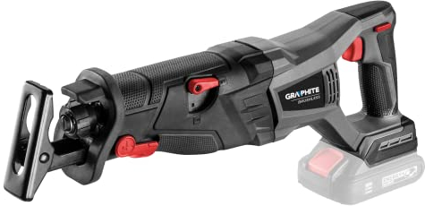 'GRAPHITE Akku-Stichsäge, 18V Li-Ion, bürstenlos, mit Stichsägefunktion, ausziehbarer Fuß, 28 mm Sägeblatthub, Sägezykluszahl 0-3100 min-1, Schnitttiefe 120/10 mm (Bürstenlos)