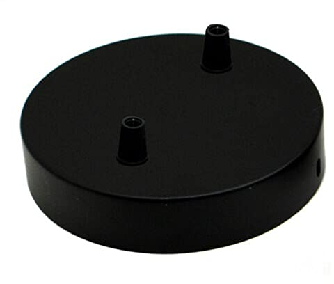 LEDSONE Black 2-Way Ceiling Rose – 120mm Round Metal Pendant Light Canopy Plate with Multiple Cable Outlets – Light Fitting Kit for Fabric Flex Cord, Ceiling or Wall Lamp