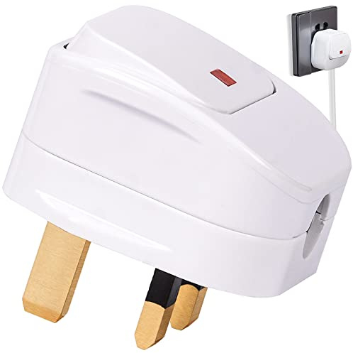 PLUTEO 1pc 3 Pin Switched Plug White 10A 100-240V with Indicator Light for Business Office Home