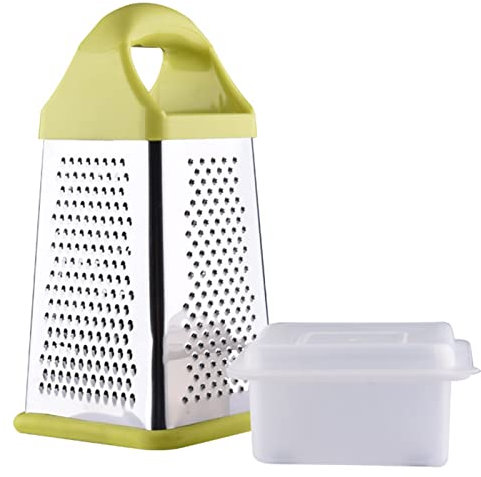 lamphle Professional Box Grater Stainless Steel Vegetable Slicer with Storage Box Four-side Potato Cheese Grater Vegetable Cutter for Restaurant Yellow