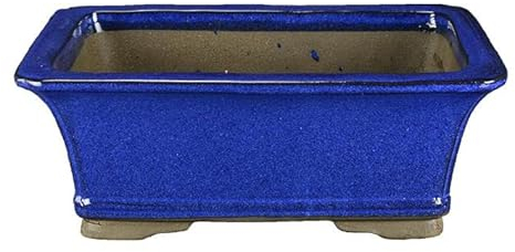 Rechteckige Bonsaischale aus blau glasiertem Steinzeug 27,5 x 18 x 10,5 cm - ZM005b