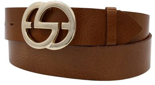 AnnaMatoni Damen Leder Gürtel weiches Rindleder 3mm stark mit Modischer Hochwertiker Koppel Schließe in Gold 4cm breit Damen Ledergürtel echt Leder (Braun 640, TW85-100cm Gesamtlänge)
