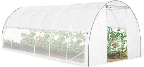 IDMarket - Tunnel-Gewächshaus 18 m² (6 x 3 x 2 m) aus verzinktem Stahl + UV-beständige Plane mit Tür und Fenstern, Modell CRIMÉE in Weiß