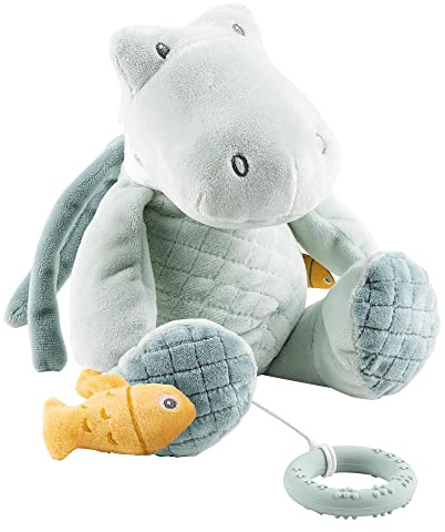 Nattou Spieluhr aus Polyester, Krokodil Romeo, Wiegelied «La-Le-Lu», Mit Ring, Ca. 30 cm, Romeo, Jules und Sally, Hellblau