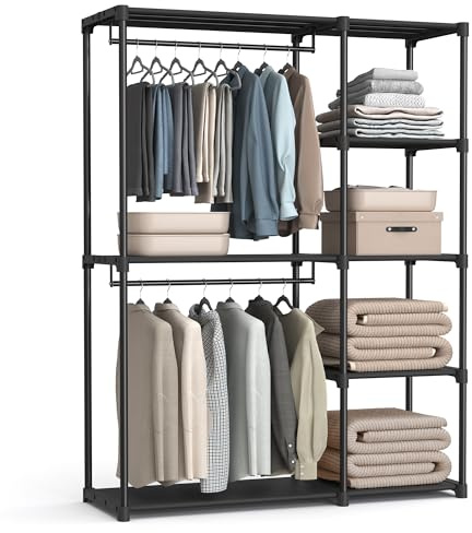 SONGMICS Portable Closet, Freestanding Closet Organizer, Clothes Rack with Shelves, Hanging Rods, Storage Organizer, for Cloakroom, Bedroom, 48.8 x 16.9 x 71.7 Inches, Black URYG026B02