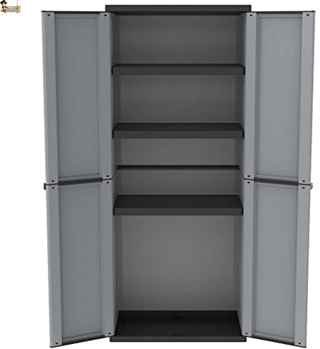 BricoLoco.com Armario Alto Exterior o Interior. Mueble en Resina para jardín, terraza, despensa, Cocina. Dos Puertas y Tres baldas de Altura Regulable