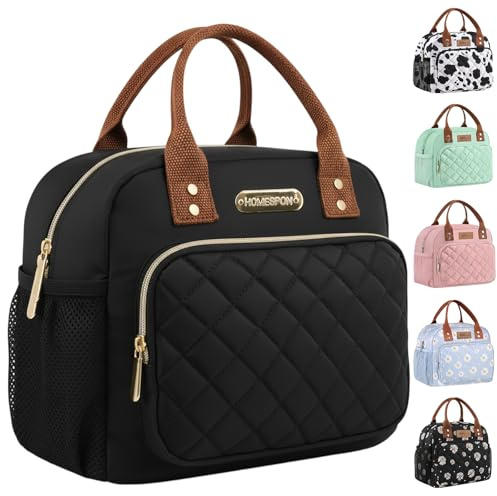 HOMESPON Isolierte Lunchtasche für Frauen Männer Arbeit Erwachsene Kühltasche Lunchbox Behälter (Goldenes Schwarz)