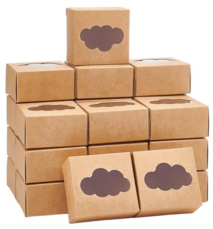 NBEADS 24 Stück Kraftpapierboxen Mit Fenster 7.6x7.2x4cm, Braune Box Wolkenmuster Fenster Box Wiederverwendbar Box Für Geschenk Schmuck