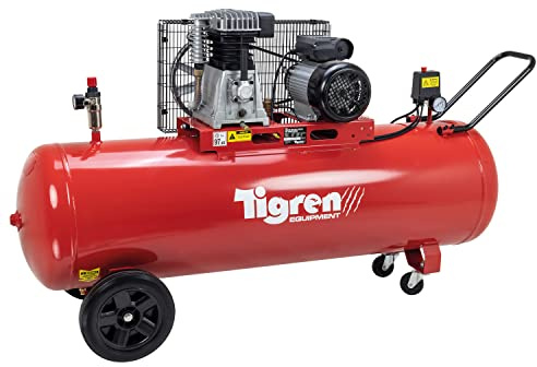 TIGREN Belt Drive Air Compressor, Twin Cylinder Oil-Lubricated 230V 13A, 200L, 3hp / 2.2kW, 150psi / 10 Bar 14CFM 97dB