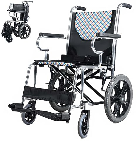 GHBXJX Ultraleicht Rollstuhl Faltbar Leicht Reiserollstuhl, Aluminium Rollstühle für die Wohnung und Unterwegs, Transportrollstühle, Zwei Bremssysteme, Klappbare Fußstützen, Sitzbreite 41cm, 10 kg