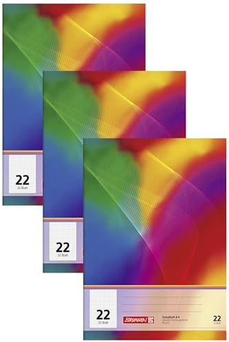 Brunnen 104432202 Schulheft A4 (32 Blatt, 5mm kariert, Lineatur 22) (Packung mit 3)
