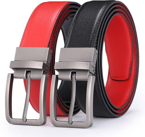 Glamicci Reversible Genuine Leather Belt – 2-in-1 for Men & Women | Adjustable, Trim-to-Fit | 33-34mm (1.3) Wide | Black/Red | Medium Fits Up to 38” Waist