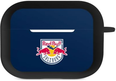 Hülle mit Karabiner kompatibel mit Apple AirPods Pro 2. Generation Case schwarz Schutzhülle mit Schlüsselanhänger EC Red Bull Salzburg Offizielles Lizenzprodukt Eishockey