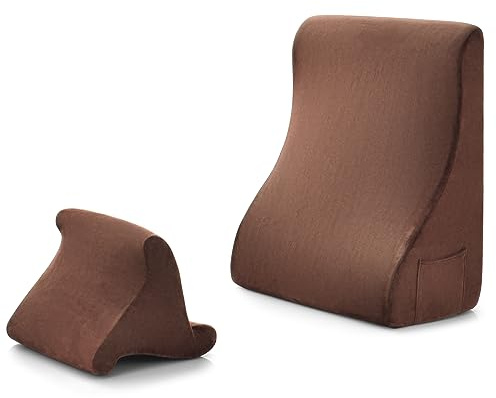 GYMAX Cuscino a Cuneo in Memory Foam, Set di Cuscini Multifunzionali con Tasca Laterale, Supporto per collo/schiena/gambe, Rivestimento Lavabile, Design Ergonomico (Marrone)