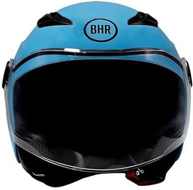 BHR Kinder-Motorradhelm Demi-Jet, 838 CHILDREN, Rollerhelm für Kinder/Kinder ECE 22.06 Typenzulassung, kratzfestes Visier und mikrometrische Auslösung, Blau, L