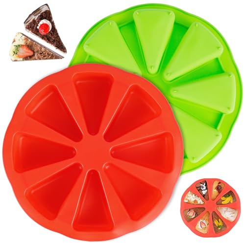 KTCINA 2 Pcs Silicone Baking Moulds, 8 Cavities Silicone Cake Pan Non Stick Pizza Slice Cake Silicone Mould Triangle Cake Mold Heat Resistant Baking Tool for Brownies Muffins Scone Pizza Soap