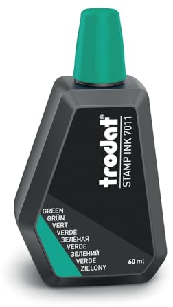 Trodat 7011 - Botella de tinta verde para rellenar almohadillas o almohadillas de 60 ml, tinta a base de agua para sellar documentos, huellas limpias y nítidas, tapón plegable