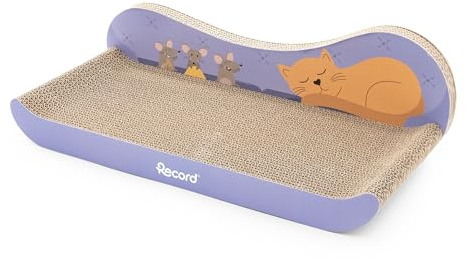 Record - Rascador sofá de cartón – Dimensiones: 49 x 25 x 16 cm – Preserva la Salud de Las uñas de tu Gato – Cómodo también como Cama – Colores Habana y Lila
