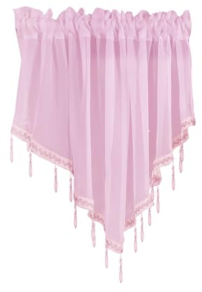 BOYOUTH Dreieckige Swag kurze Volant-Vorhänge mit Zierperlen, Stangentasche, elegant, durchscheinend, Voile, Tüll, Fensterbehandlungen für Küche, Café, Schlafzimmer, 130 x 61 cm, Rosa, 1 Vorhang
