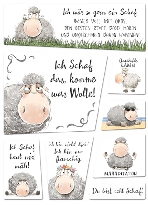 Schaf Magnet Set mit Spruch Ich Bin nur flauschig Nicht dick Witziges Cartoon-Schaf für humorvolle Freunde Lustiger Relax-Magnet zum Lachen und Freude schenken
