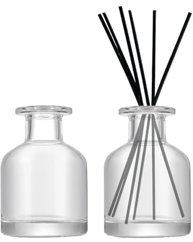 DEARBAG 2 Botellas de Vidrio Difusor, 150ml Frasco difusor de Vidrio Negro Frasco Redondo de Aceite Esencial, Difusores de Aceites Esenciales con Fragancia para el Hogar Baño (Transparente)