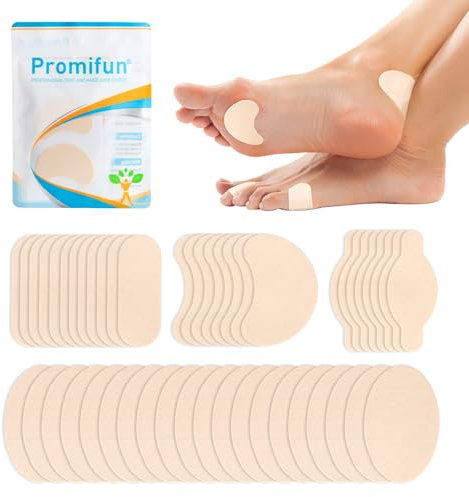 Promifun Moleskin Strips with Adhesive Blister Prevention Pads Mole Skin Tape Stickers for Feet Heel Shoes Padding,48 Sheets of 4 Shapes (96 Pieces Total)