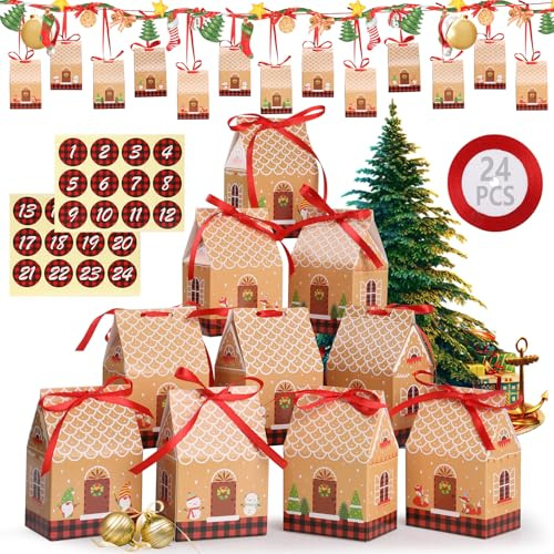 Weihnachtsgeschenkboxen,GeeRic 24 Stück Weihnachten Party Geschenkboxen 7×10.5×5cm, Geschenkbox, Weihnachtsbox, Süßigkeitenbox, Kraftpapier-Geschenkbox für Weihnachtsparty-Dekorationen