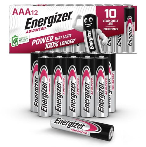 Energizer Advanced – AAA-batterier (12-pack) – trippelbatteri 1,5 V – upp till 100% längre livslängd – perfekt för enheter med hög dränering – 0% plastförpackning – 10 års hållbarhet [Amazon