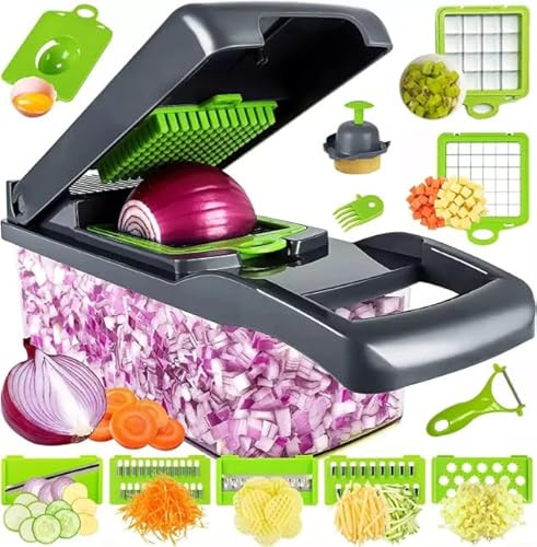 Coupe-légumes Multifonction avec Accessoires, Lames Tranchantes pour Fruits et Légumes