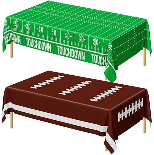 QZYL Football Party Decorations, Disposable Football Tablecloth, 2 PCS Football Table Runner, Football Theme Table Cloth, Plastic Football Party Table Cover for Game Day Touchdown Party Supplies