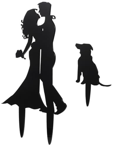 Wedding Cake Topper Iron Dog Bride and Groom Hugging | Black Finish, for Engagement Party Use, Delicate Unique Design with Reliable Safe Construction
