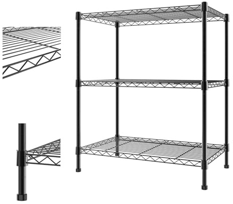 Heavy Duty Shelving Units, 3 Tier Metal Wire Storage Rack - 120KG Max Load | Adjustable Wire Shelves with Levelling Feet for Kitchen Garage Pantry Living Room Warehouse, 35 cm D x 60 cm W x 76 cm H