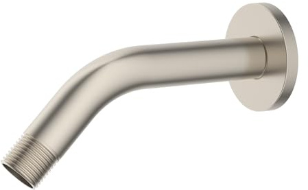 Hibbent 6 Inch All-Metal Bathroom Shower Arm with Flange, Nickel | Wall-Mounted Pipe Arm Extender with Teflon Tape for Fixed Bathroom Shower Head, Universal G1/2'' Shower Water Outlet Tube