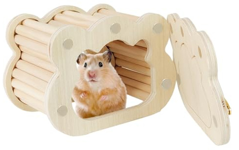 Wooden Shelter for Hamsters – Mini Habitat for Dwarf Hamsters and Mice | Small Pet Shelter, Wooden Gerbil House for Furnishing Cages, Natural Hut for Dor