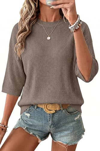 Arach&Cloz Top all'uncinetto da donna 100% cotone estivo casual rilassato 2025, Caffè, M